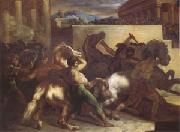 Theodore   Gericault Race of Wild Horses at Rome (mk05) oil